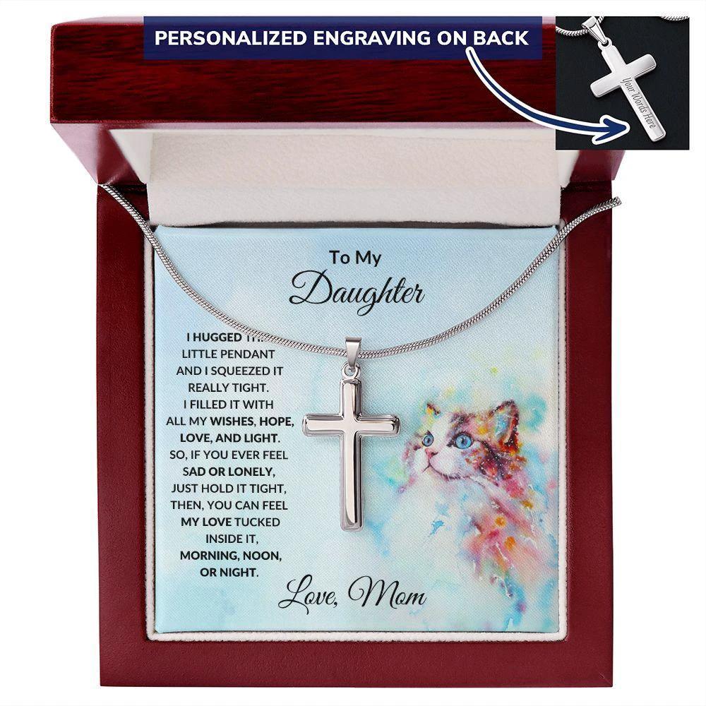 To My Daughter Love Mom Engraved Cross Necklace