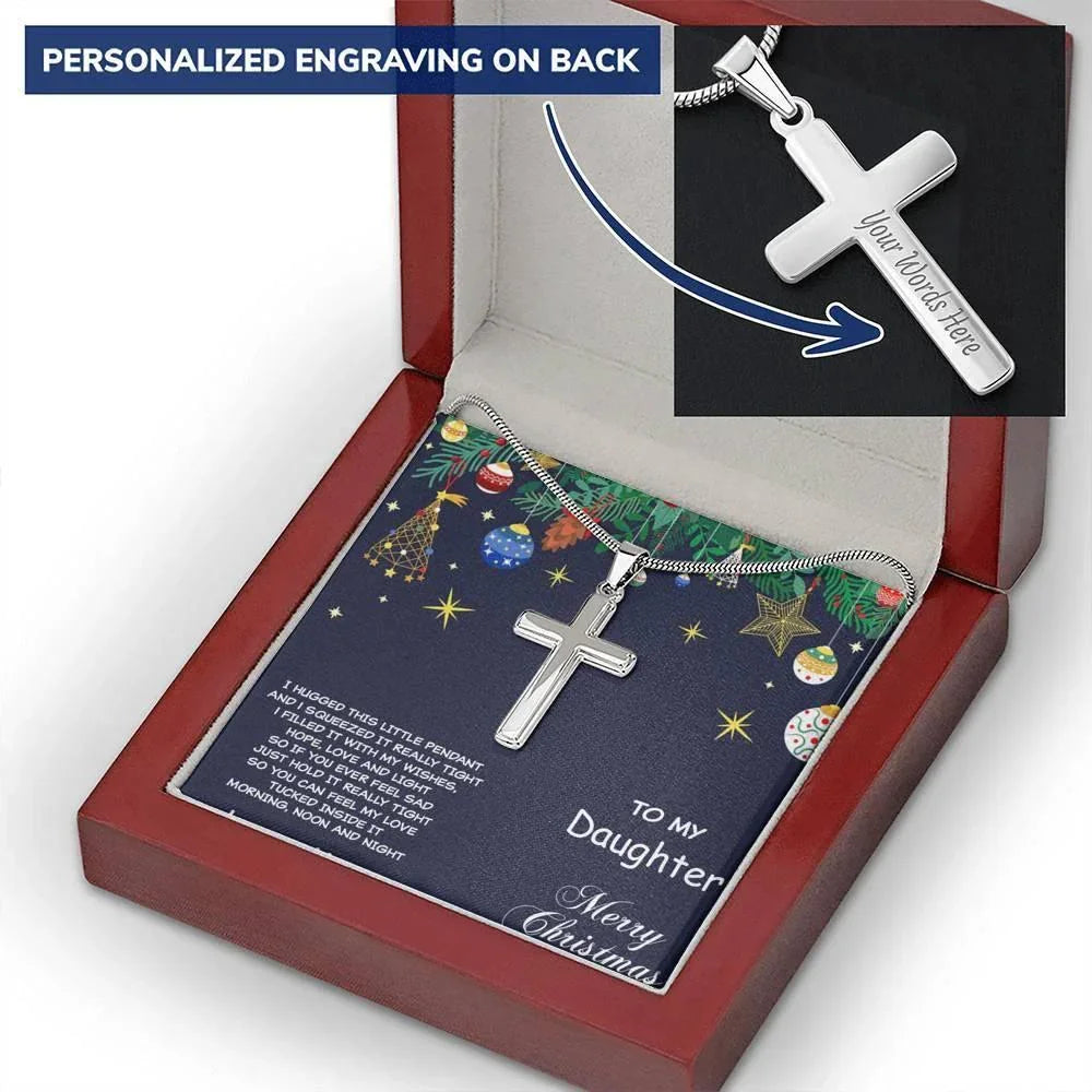 Daughter Christmas Personalized Cross Pendant Necklace