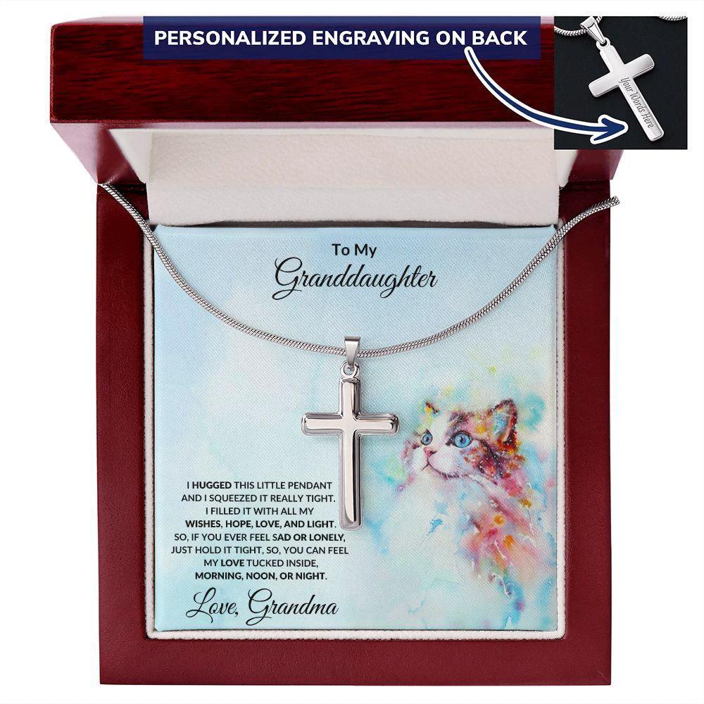 Granddaughter Gift Hugs Love Grandma Personalized Cross Pendant
