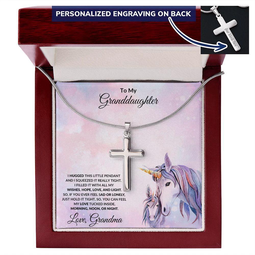 To My Granddaughter Personalized Engraved Cross Pendant Necklace
