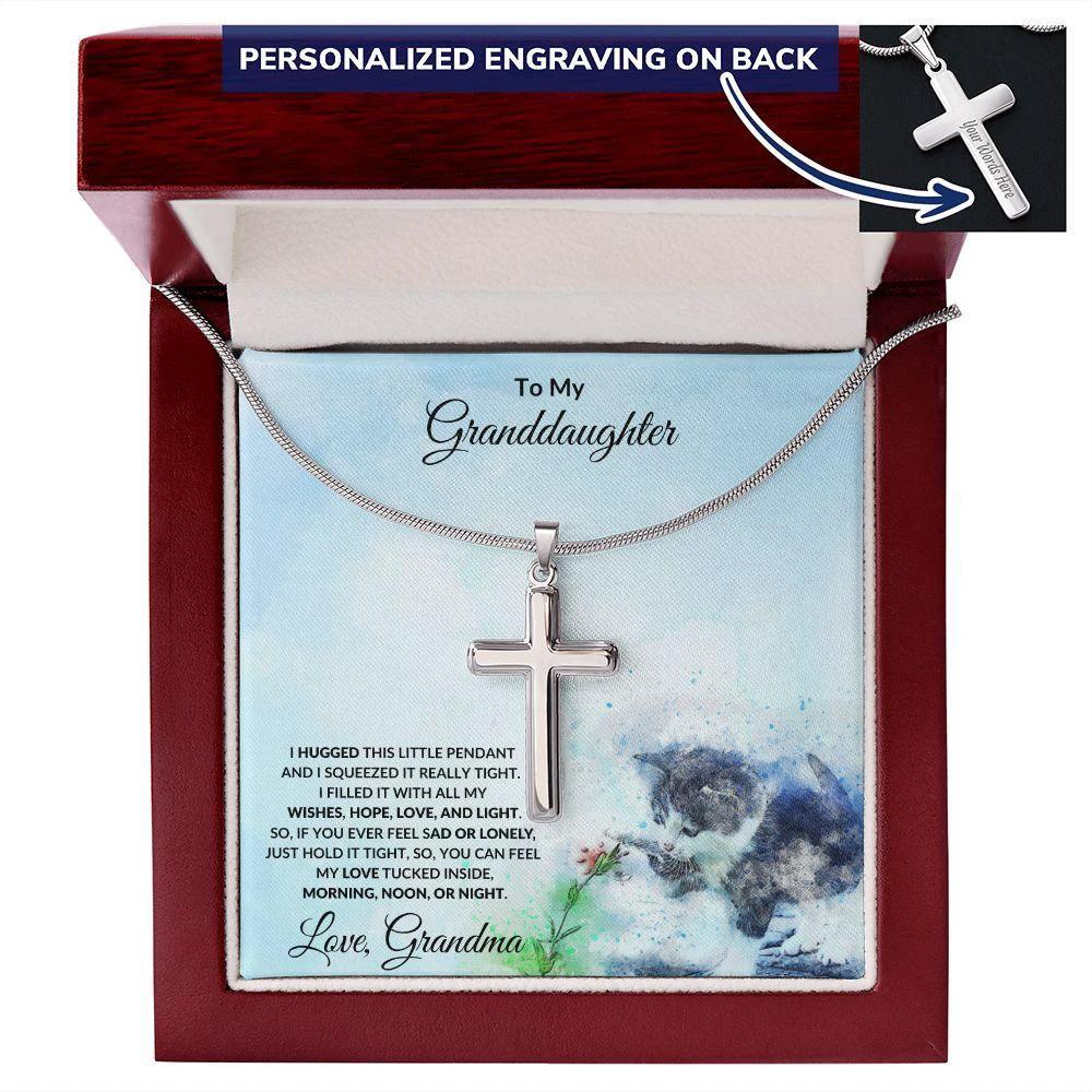 Personalized Granddaughter Engraved Cross Pendant Necklace