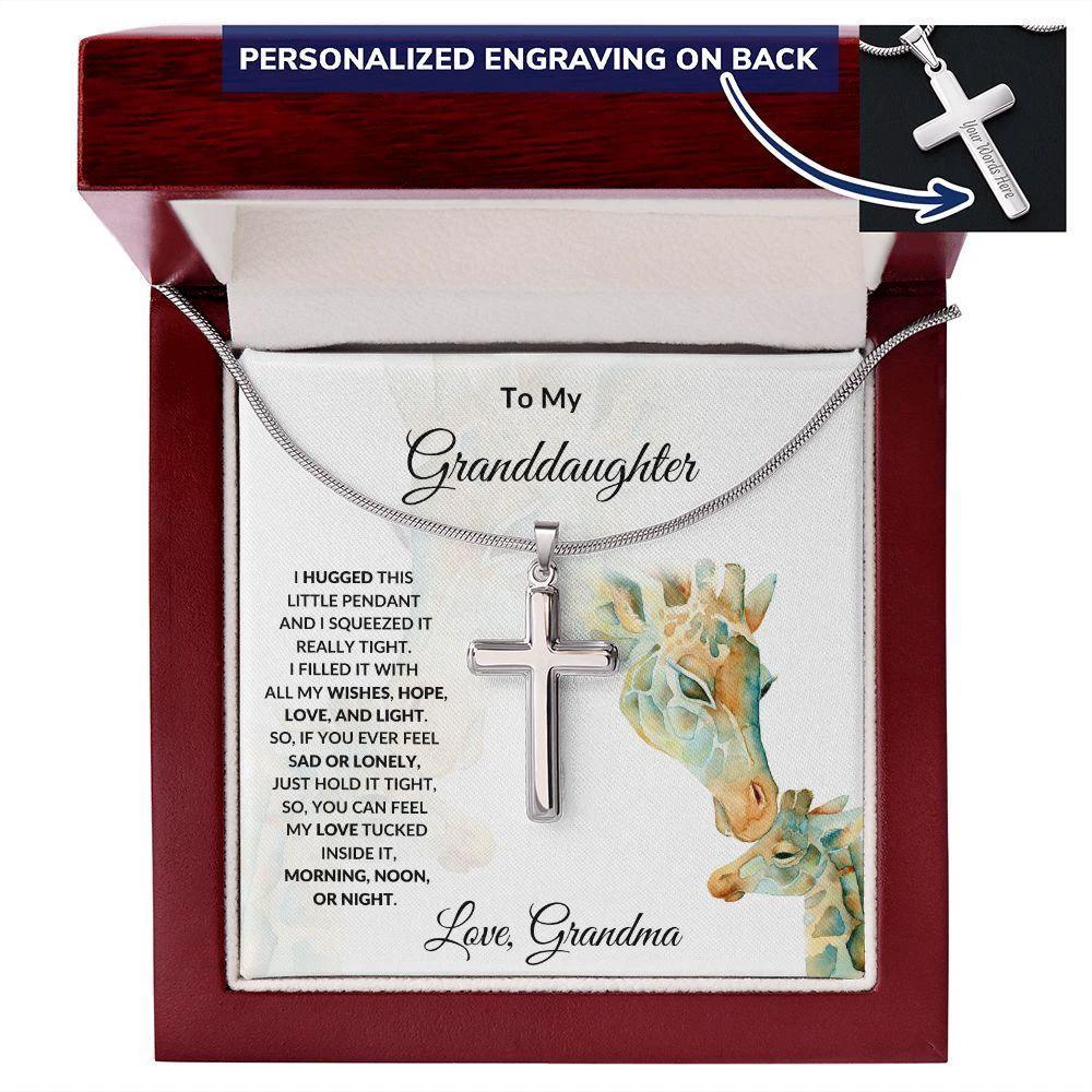 Granddaughter Gift Engraved Cross Pendant Necklace Love Grandma Birthday Special Occasion