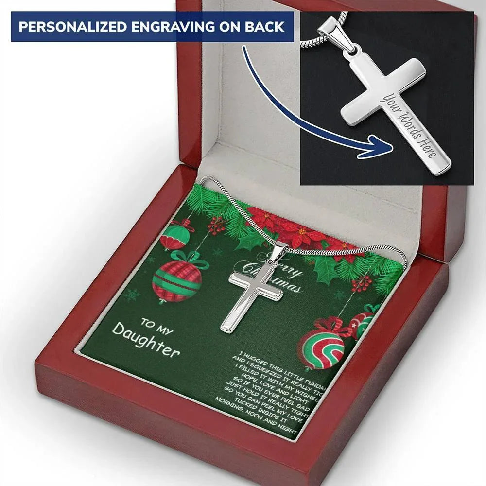 Merry Christmas to Daughter Personalized Cross Pendant Necklace
