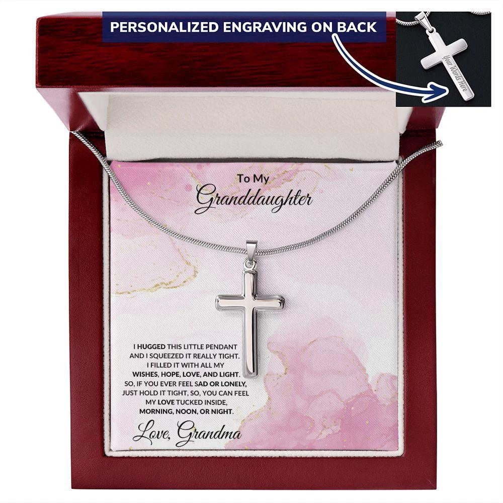 Gift for Granddaughter Hugs from Grandma Engraved Cross Pendant Necklace