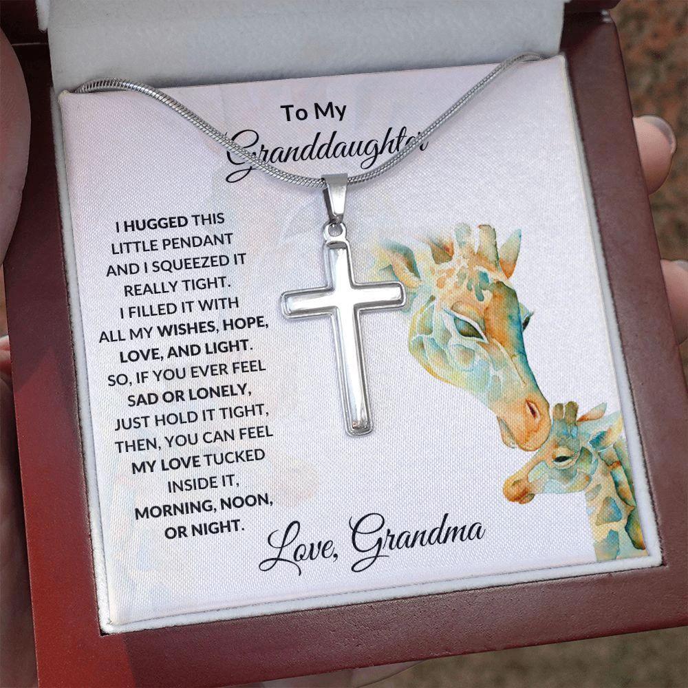 Granddaughter Gift Engraved Cross Pendant Necklace