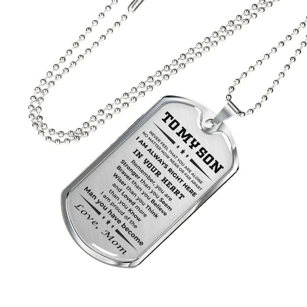 Gift for Adult Son from Mom Personalized Military Dog Tag Style Pendant Necklace with Engraved Back - Mallard Moon Gift Shop