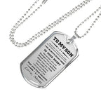 Gift for Adult Son from Mom Personalized Military Dog Tag Style Pendant Necklace with Engraved Back - Mallard Moon Gift Shop