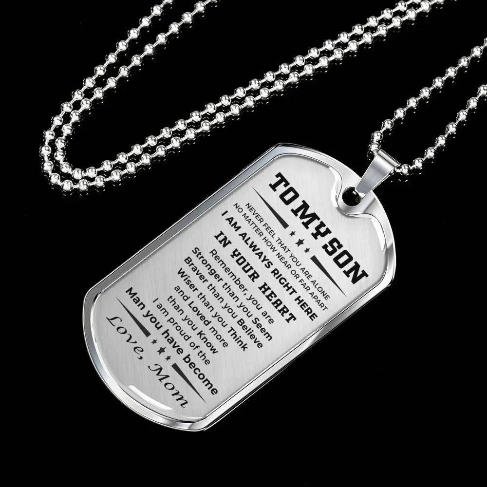 Gift for Adult Son from Mom Personalized Military Dog Tag Style Pendant Necklace with Engraved Back