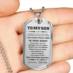 Gift for Adult Son from Mom Personalized Military Dog Tag Style Pendant Necklace with Engraved Back - Mallard Moon Gift Shop