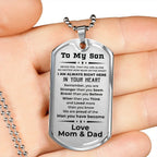 Gift for Adult Son Military Dog Tag Style Necklace Love Mom & Dad