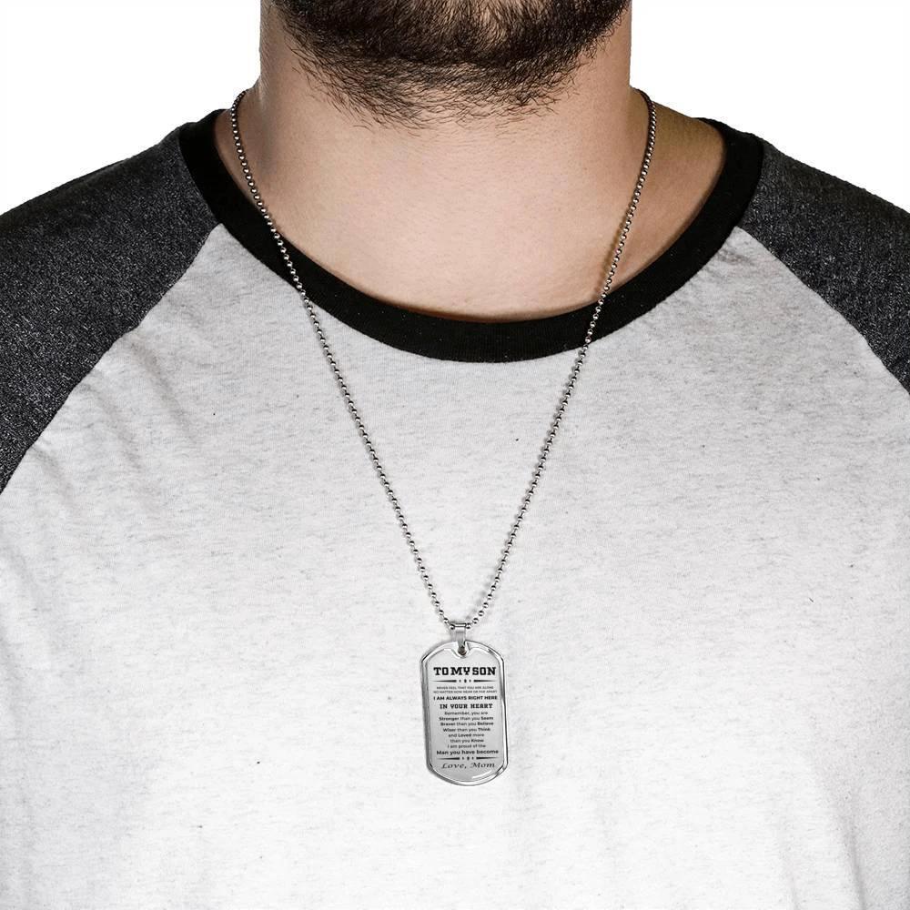 Gift for Adult Son from Mom Personalized Military Dog Tag Style Pendant Necklace with Engraved Back