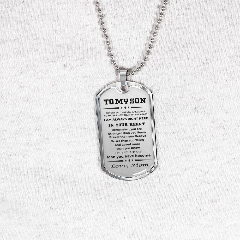 Gift for Adult Son from Mom Personalized Military Dog Tag Style Pendant Necklace with Engraved Back