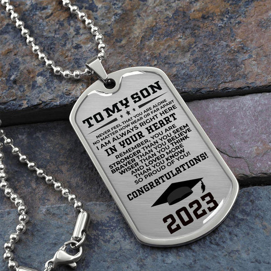 To My Son Congratulations 2023 Graduate Dog Tag Necklace - Mallard Moon Gift Shop