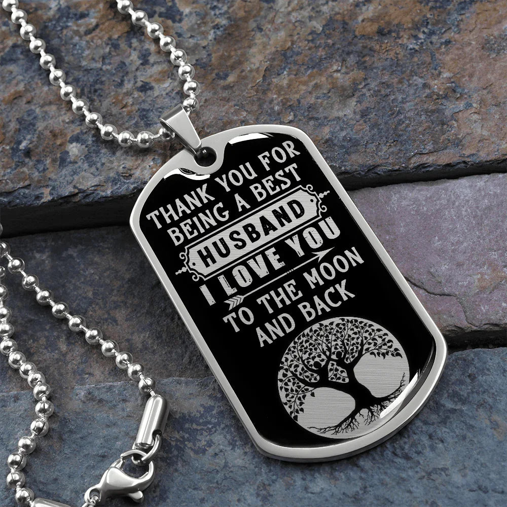 Gift for Husband - Love You to the Moon - Dog Tag Pendant Necklace