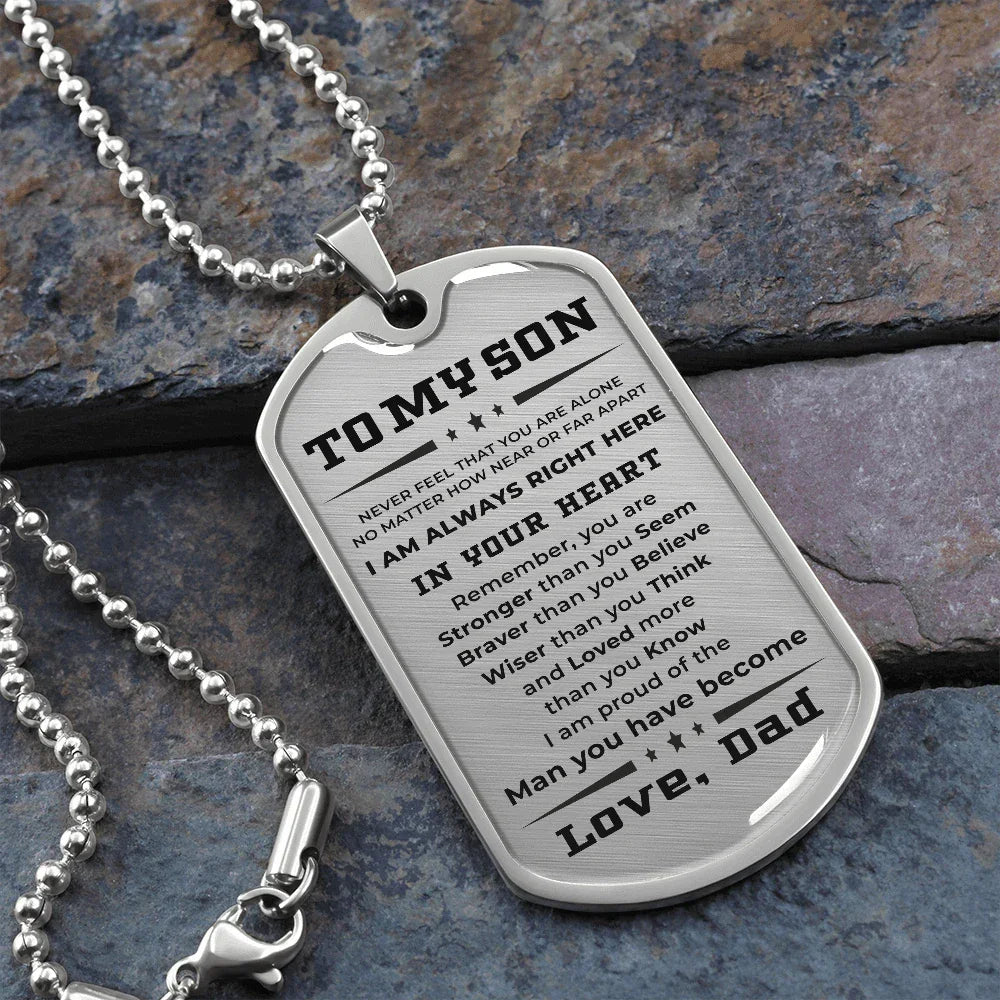 Gift for Adult Son Military Style Dog Tag Necklace Love Dad