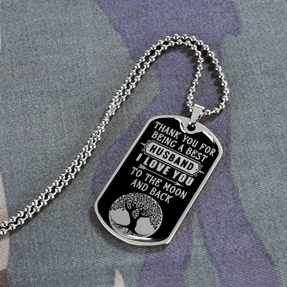 Gift for Husband - Love You to the Moon - Dog Tag Pendant Necklace