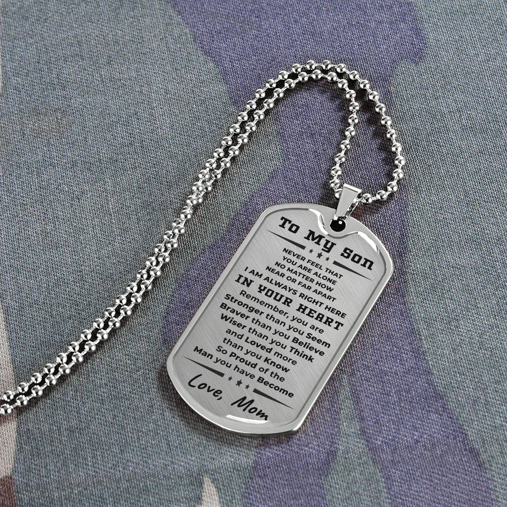 To My Son, Always in Your Heart, Love Mom Necklace