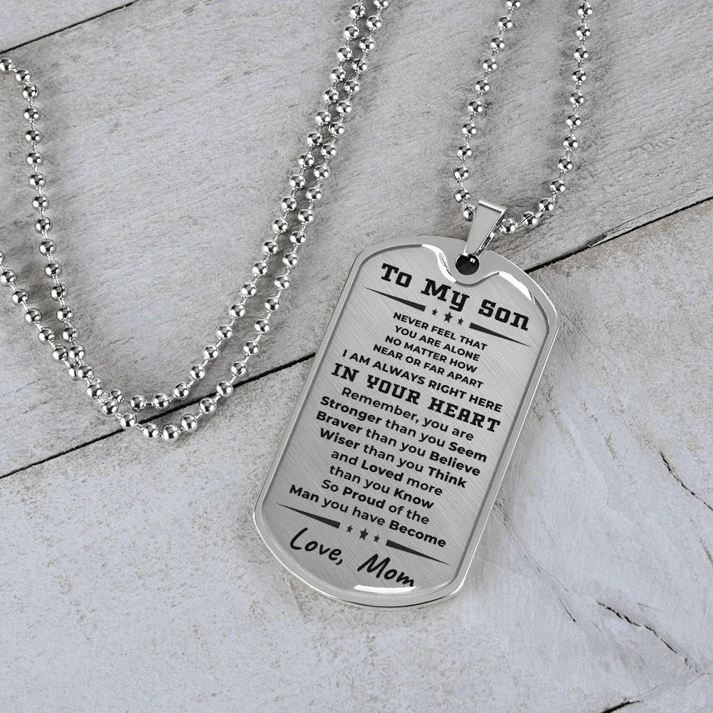 To My Son, Always in Your Heart, Love Mom Necklace