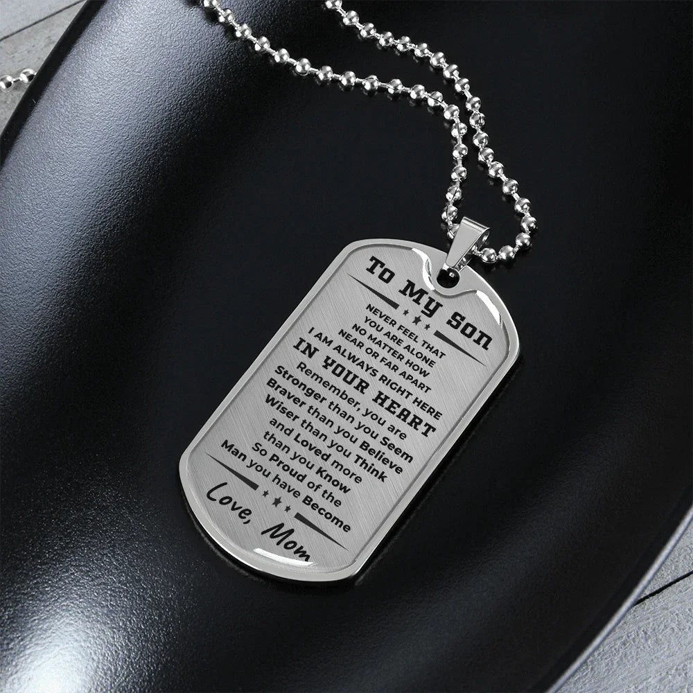 To My Son, Always in Your Heart, Love Mom Necklace