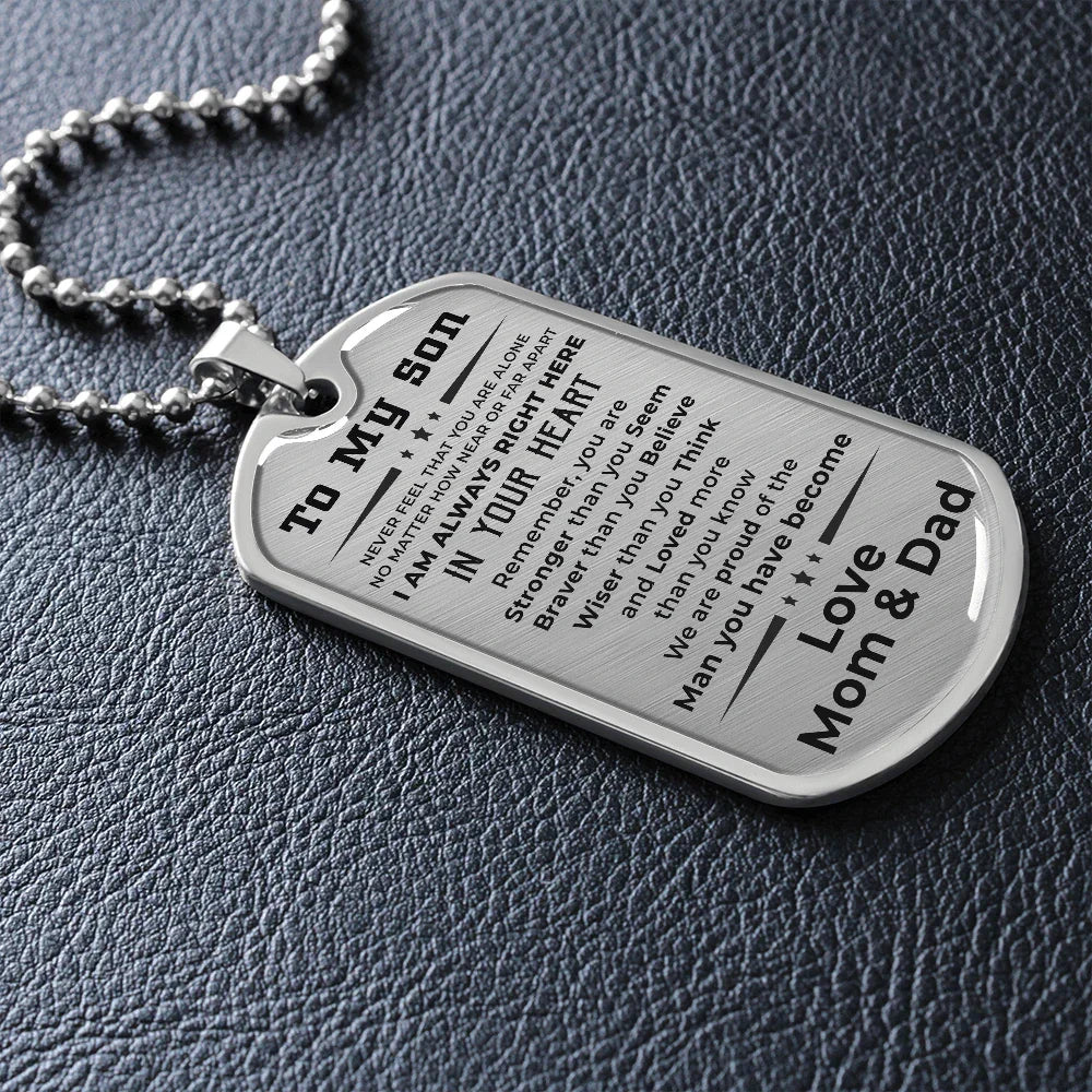 Gift for Adult Son Military Dog Tag Style Necklace Love Mom & Dad