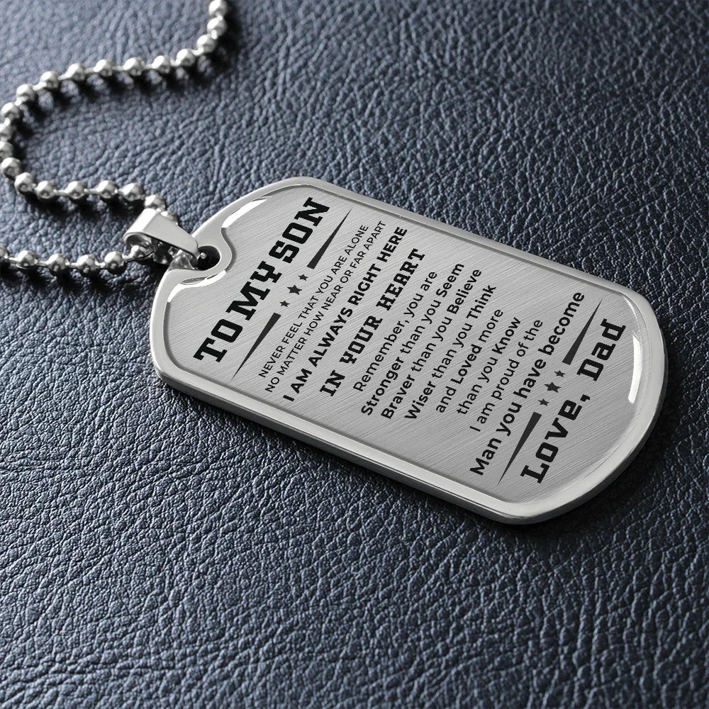 Gift for Adult Son Military Style Dog Tag Necklace Love Dad