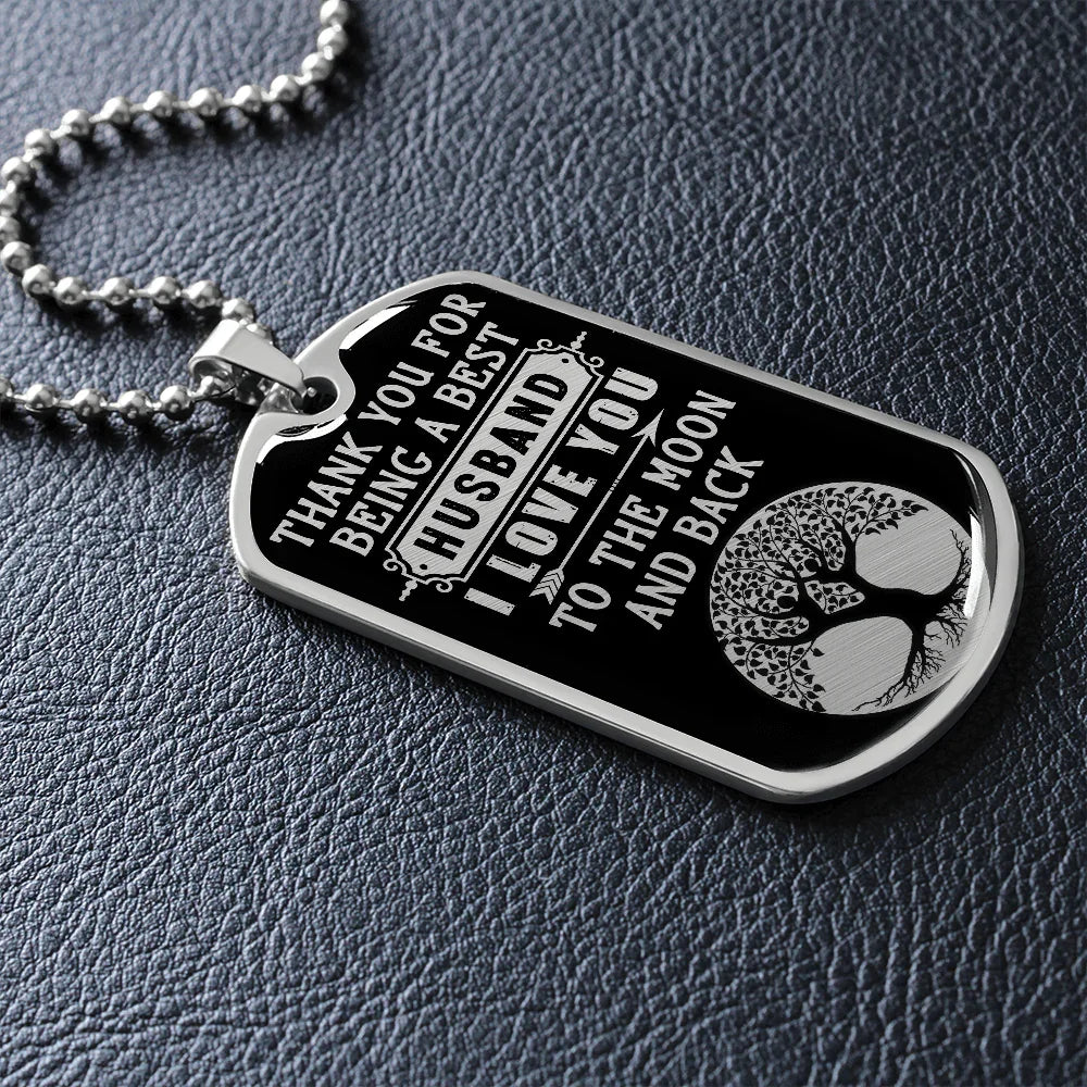 Gift for Husband - Love You to the Moon - Dog Tag Pendant Necklace