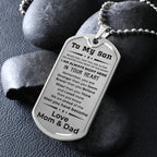 Gift for Adult Son Military Dog Tag Style Necklace Love Mom & Dad
