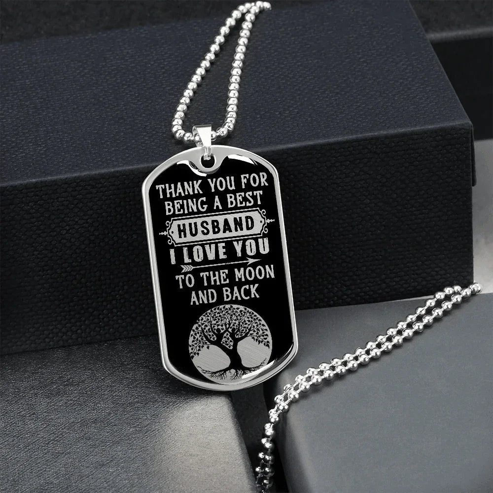 Gift for Husband - Love You to the Moon - Dog Tag Pendant Necklace