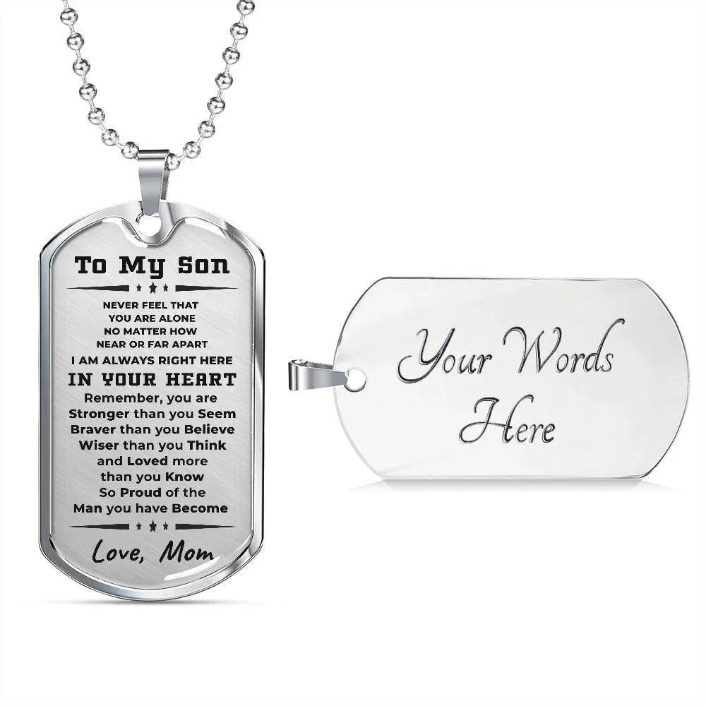 To My Son, Always in Your Heart, Love Mom Necklace