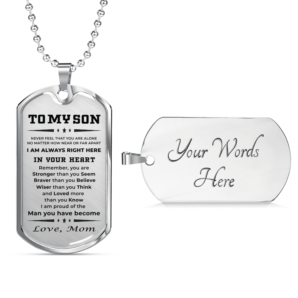 Gift for Adult Son Military Dog Tag Style Necklace Love Mom - Mallard Moon Gift Shop