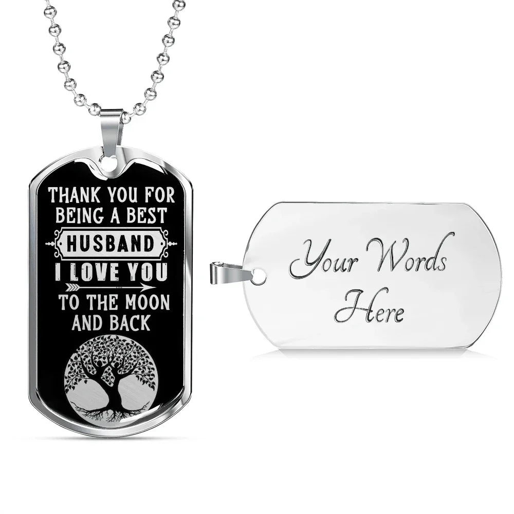Gift for Husband - Love You to the Moon - Dog Tag Pendant Necklace