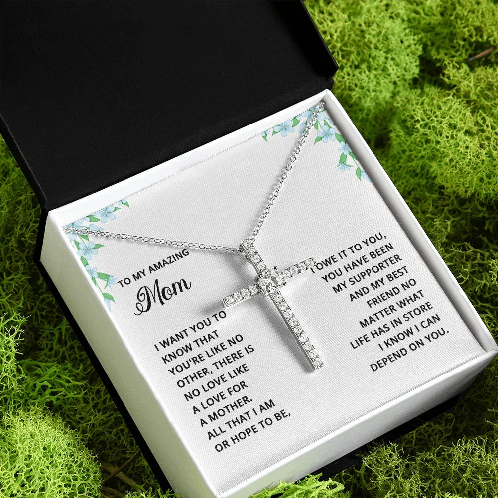 Gift for Mom CZ Cross Pendant Necklace