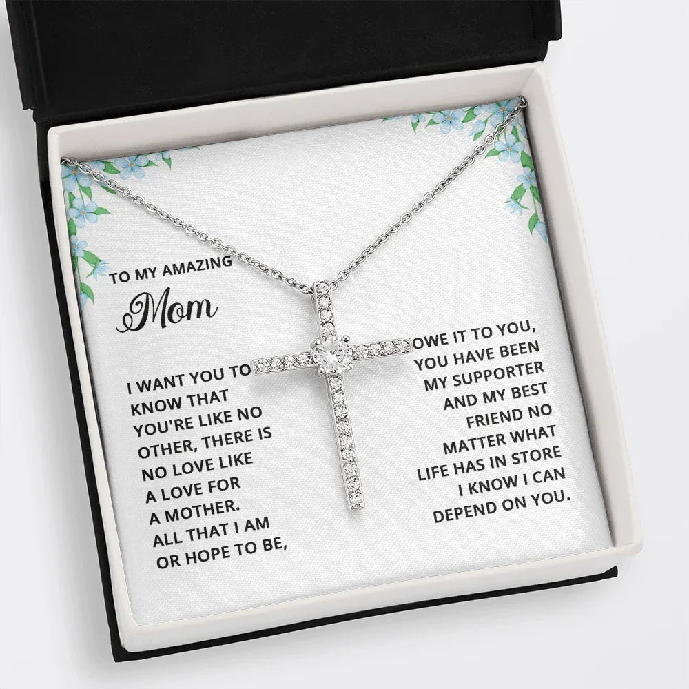 Gift for Mom CZ Cross Pendant Necklace