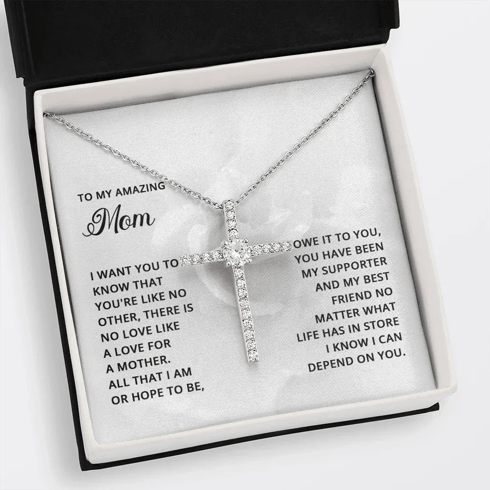 Gift for Mom CZ Cross Necklace