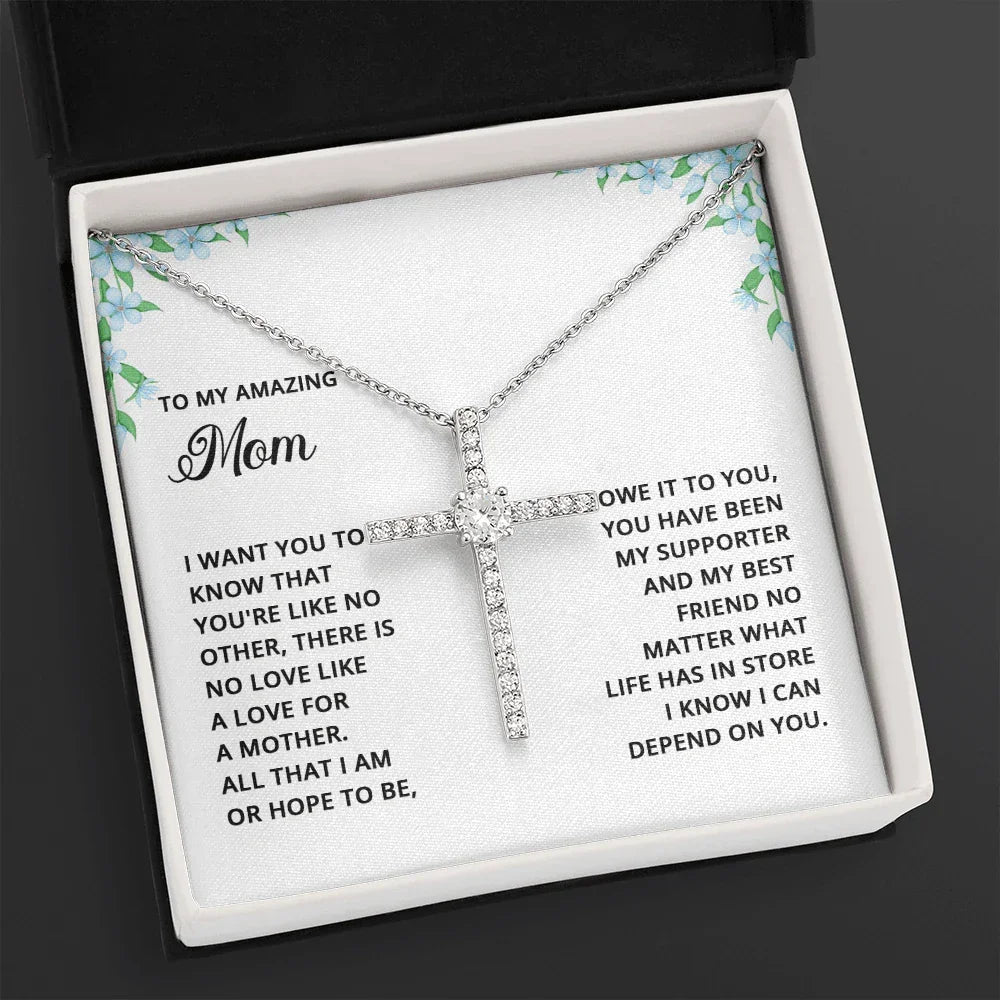 Gift for Mom CZ Cross Pendant Necklace
