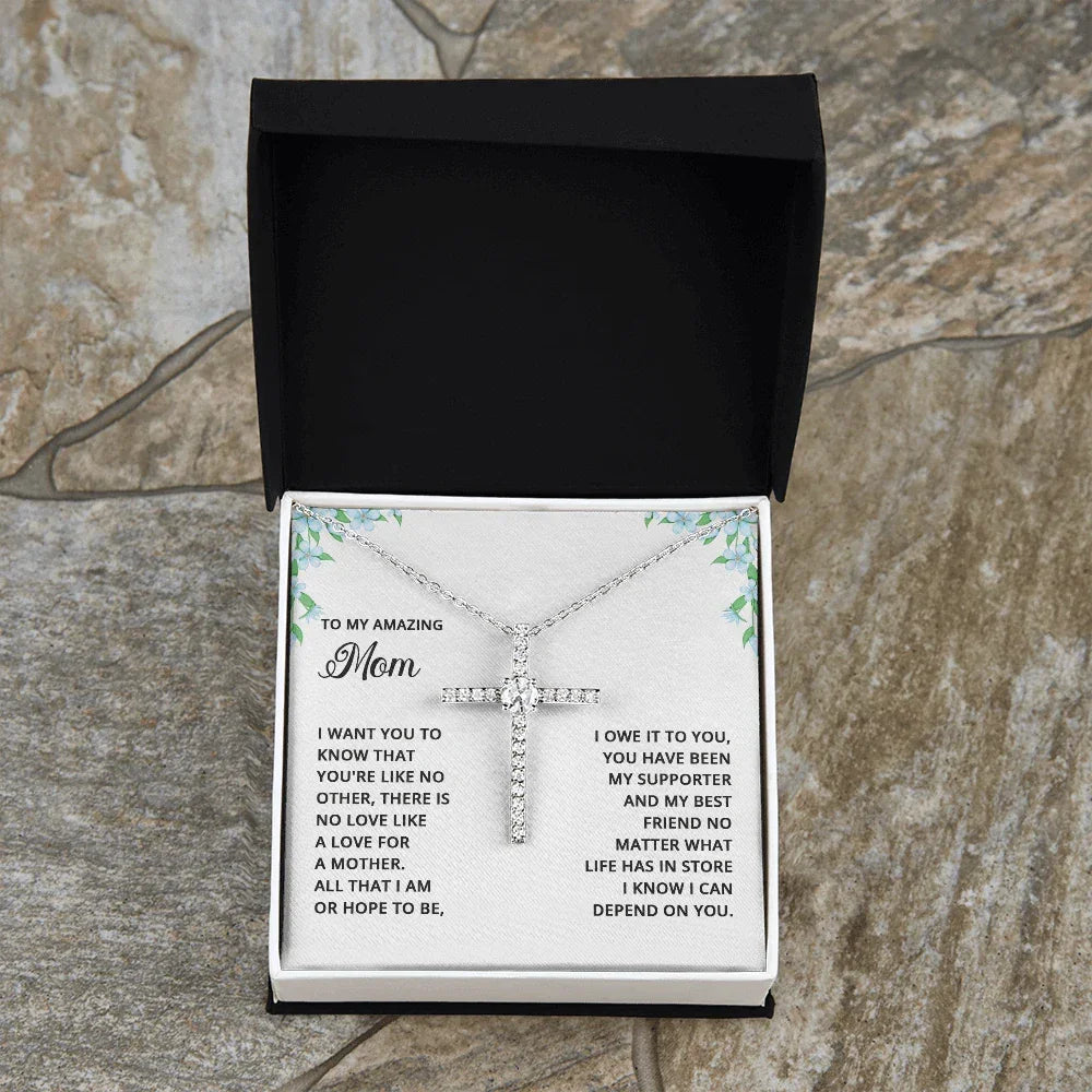 Gift for Mom CZ Cross Pendant Necklace