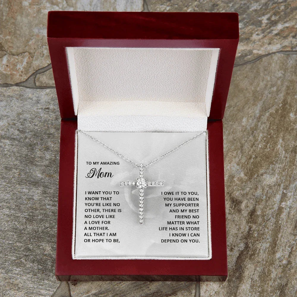 Gift for Mom CZ Cross Necklace