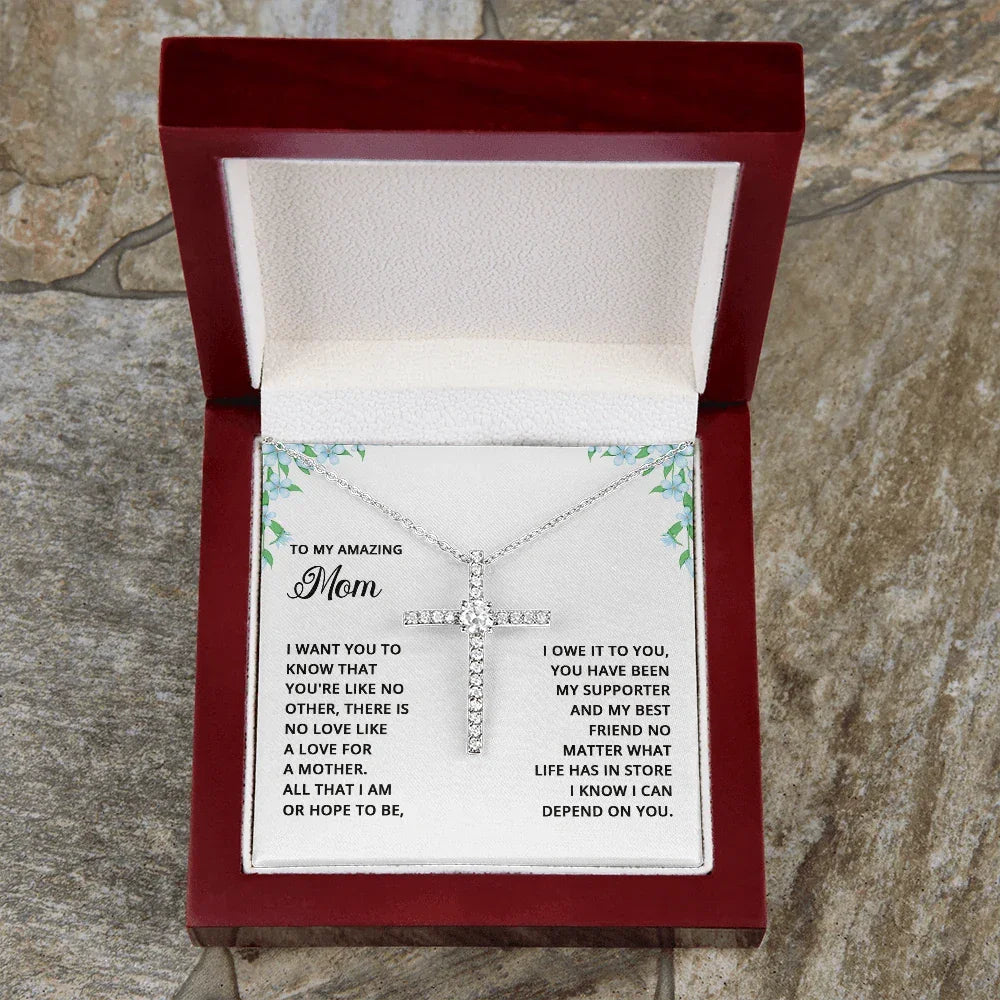 Gift for Mom CZ Cross Pendant Necklace