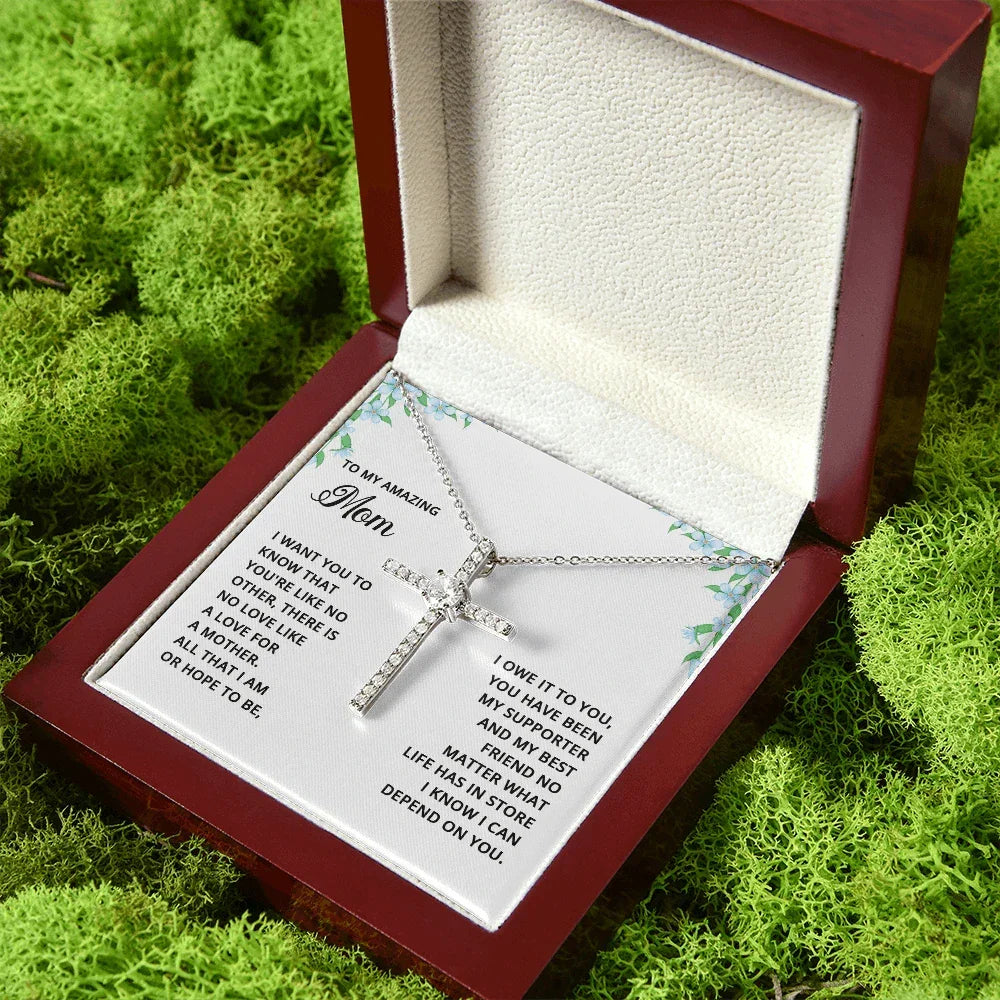 Gift for Mom CZ Cross Pendant Necklace