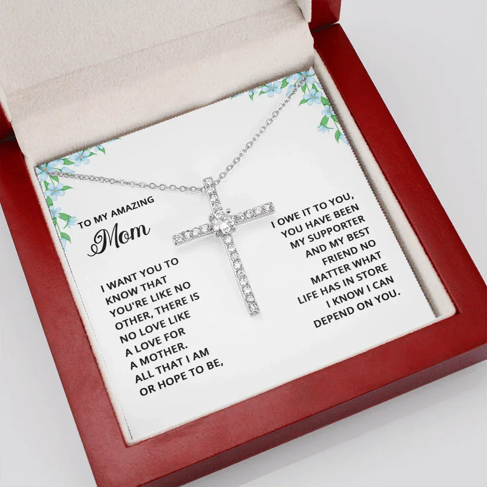 Gift for Mom CZ Cross Pendant Necklace