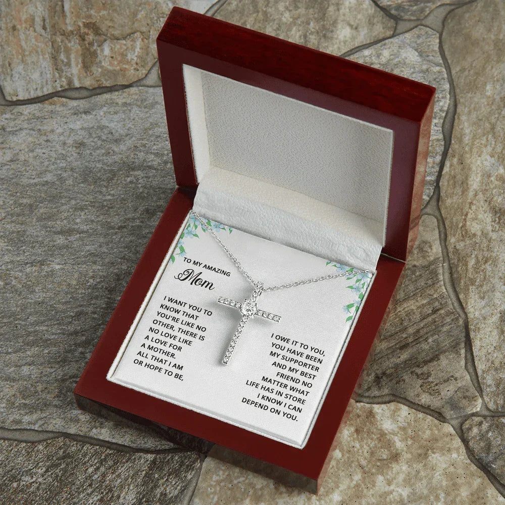 Gift for Mom CZ Cross Pendant Necklace