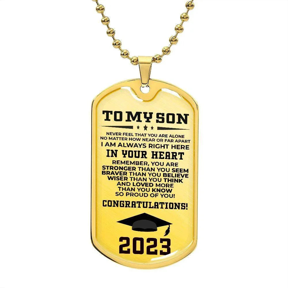 To My Son Congratulations 2023 Graduate Engraved Dog Tag Necklace