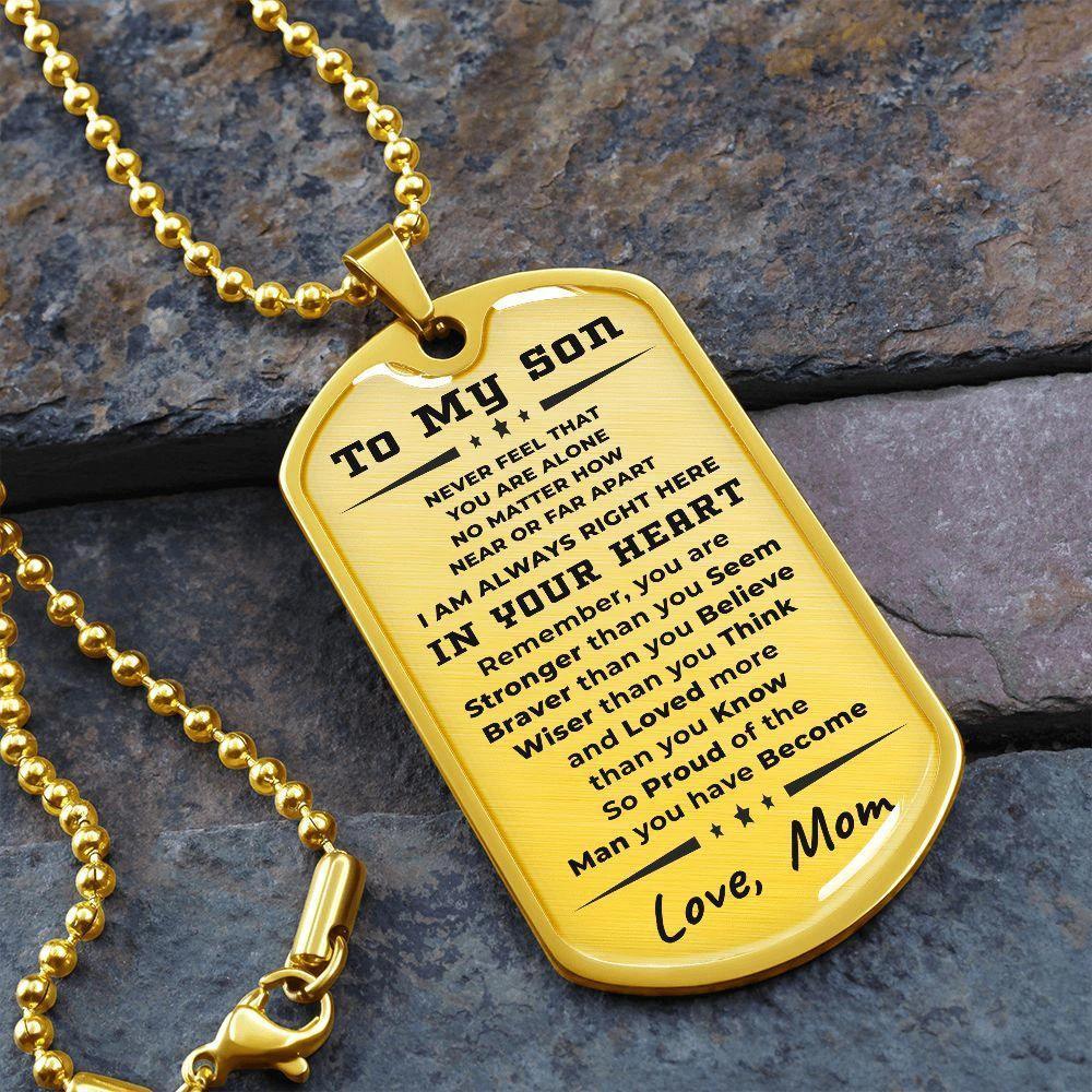To My Son, Always in Your Heart, Love Mom Necklace