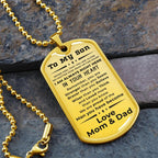 Gift for Adult Son Military Dog Tag Style Necklace Love Mom & Dad