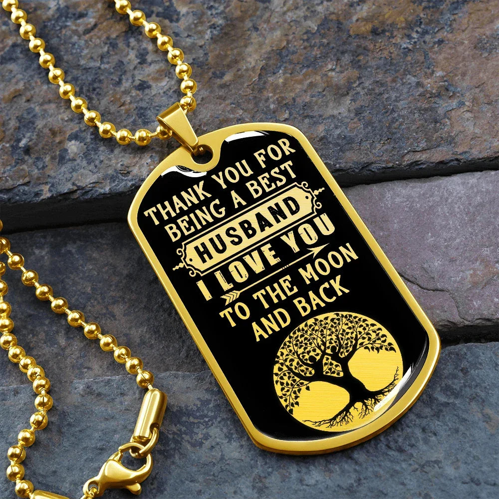 Gift for Husband - Love You to the Moon - Dog Tag Pendant Necklace