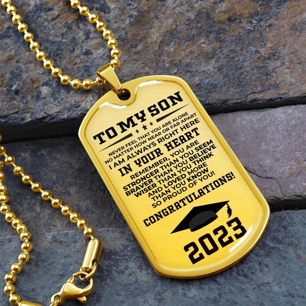 To My Son Congratulations 2023 Graduate Engraved Dog Tag Necklace