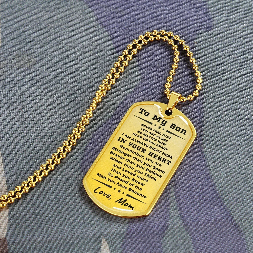 To My Son, Always in Your Heart, Love Mom Necklace