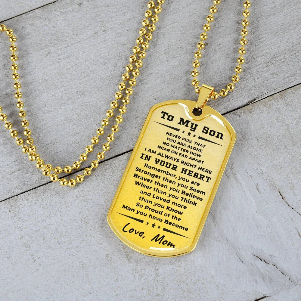 To My Son, Always in Your Heart, Love Mom Necklace