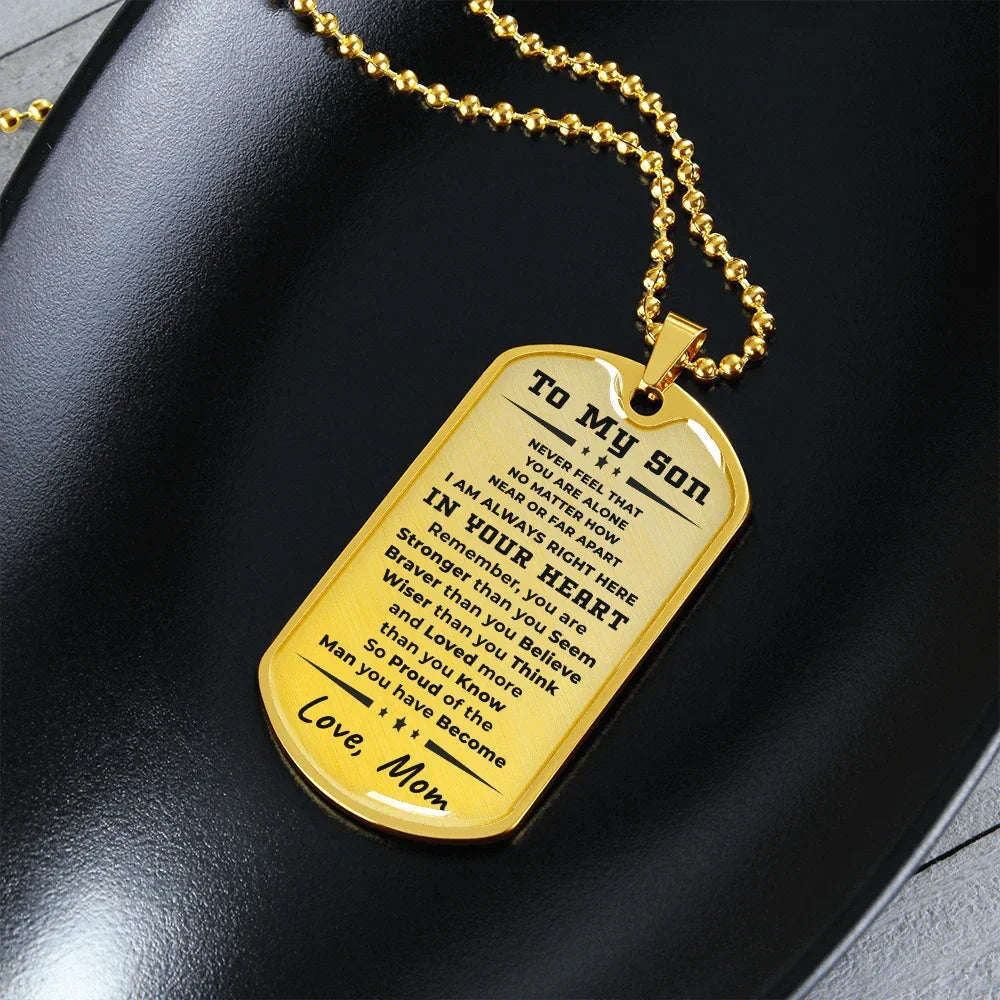 To My Son, Always in Your Heart, Love Mom Necklace