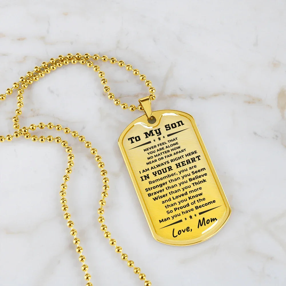 To My Son, Always in Your Heart, Love Mom Necklace